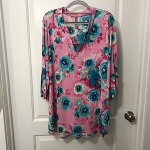 Floral Pink and Blue Women's Top